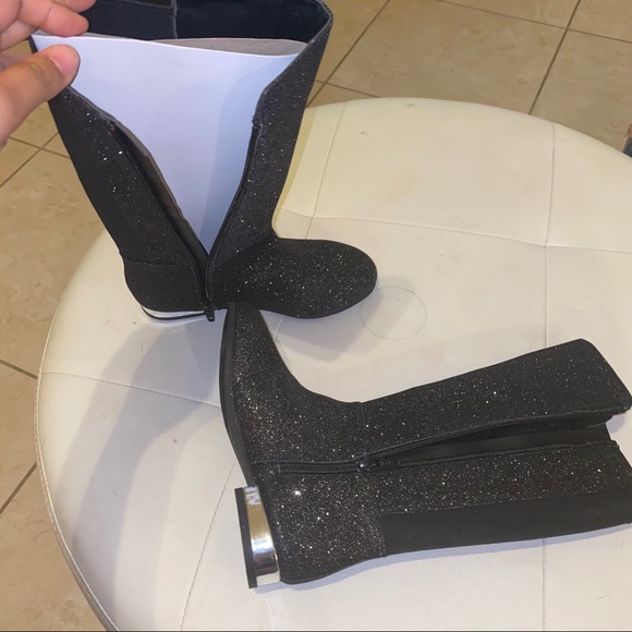 Black glitter kids girls boots booties shoes - Picture 6 of 10